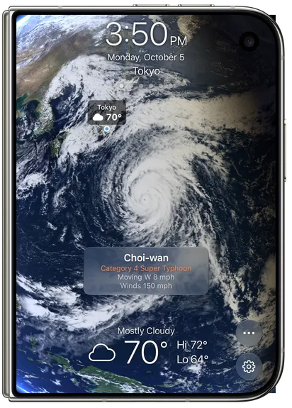 Super Typhoon Choi-wan on the cover screen of iPhone Duo, with its strength, speed and winds