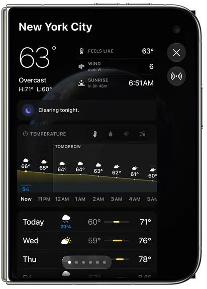 The forecast for New York on iPhone Duo, closed