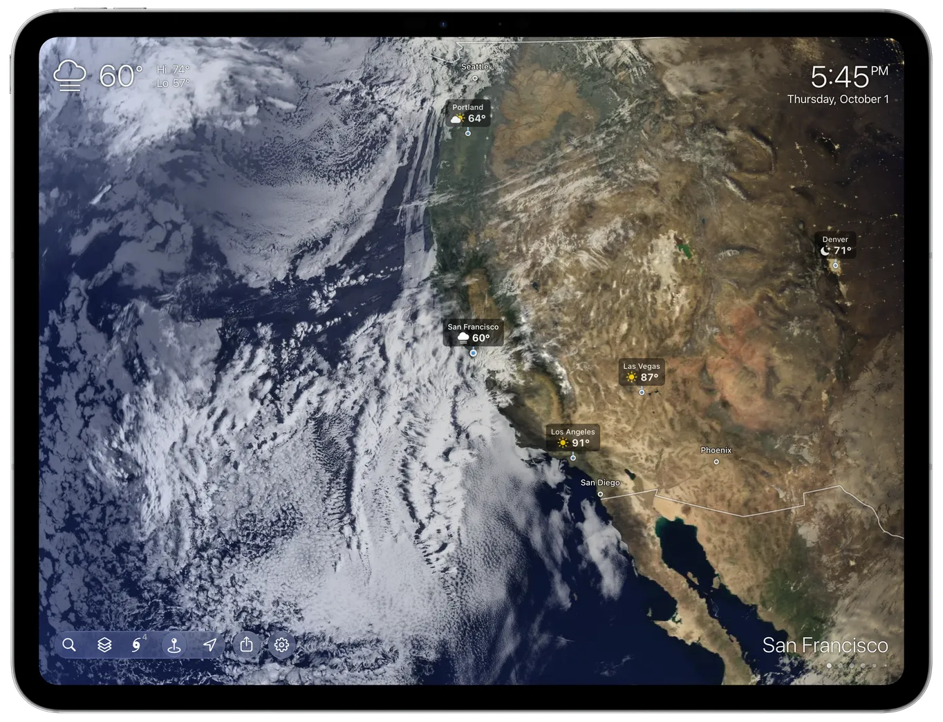 Clouds over California on iPad